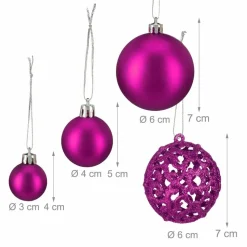 Relaxdays kerstballen - 50x - roze - 3, 4 en 6 cm -kunststof