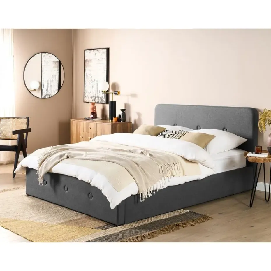 RENNES - Bed met opbergruimte - Grijs - 160x200 cm - Polyester