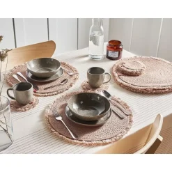 RIBBERY - Set van 12 placemats en onderzetters - Natuurlijk - Jute