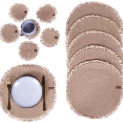 RIBBERY - Set van 12 placemats en onderzetters - Natuurlijk - Jute