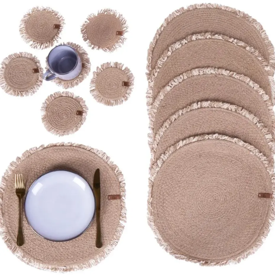 RIBBERY - Set van 12 placemats en onderzetters - Natuurlijk - Jute