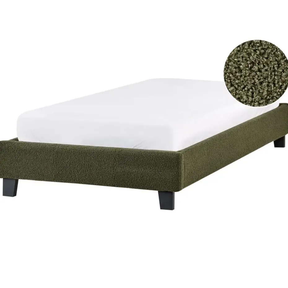 ROANNE - Eenpersoonsbed - Donkergroen - 90 x 200 cm - Bouclé