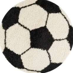 Rond Fun Voetbal Vloerkleed Kinderkamer - Ø120 cm - Zwart Wit - Kids Speeltapijt