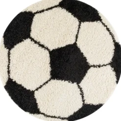 Rond Fun Voetbal Vloerkleed Kinderkamer - Ø100 cm - Zwart Wit - Kids Speeltapijt