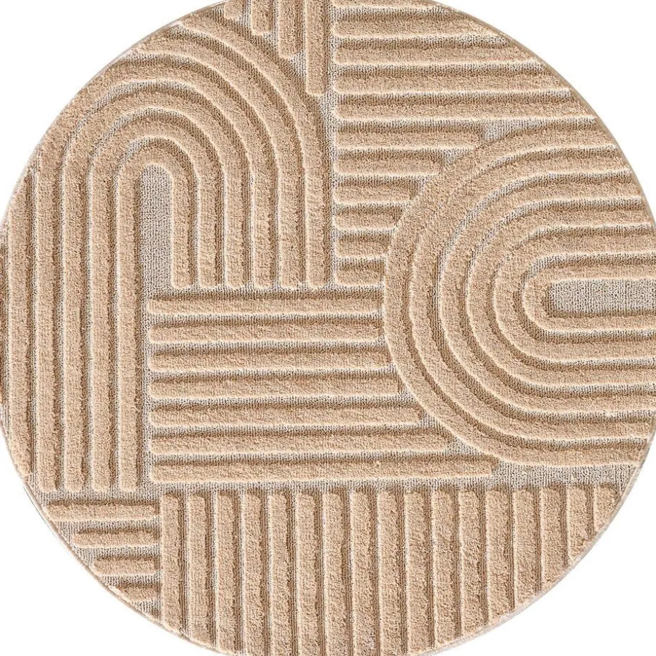 Rond Modern Japandi Vloerkleed - Roze - Boho Scandinavisch - Ø160 cm Laagpolig