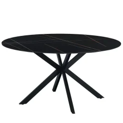 Ronde eettafel Yuna Ø150 cm marmerlook zwart - Stoneware - Zwart