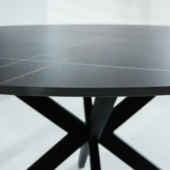 Ronde eettafel Yuna Ø150 cm marmerlook zwart - Stoneware - Zwart