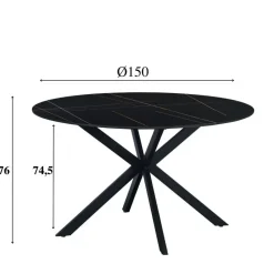 Ronde eettafel Yuna Ø150 cm marmerlook zwart - Stoneware - Zwart