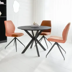 Ronde eettafel Yuna Ø150 cm marmerlook zwart - Stoneware - Zwart