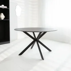 Ronde eettafel Yuna Ø130 cm marmerlook grijs - Stoneware - Grijs