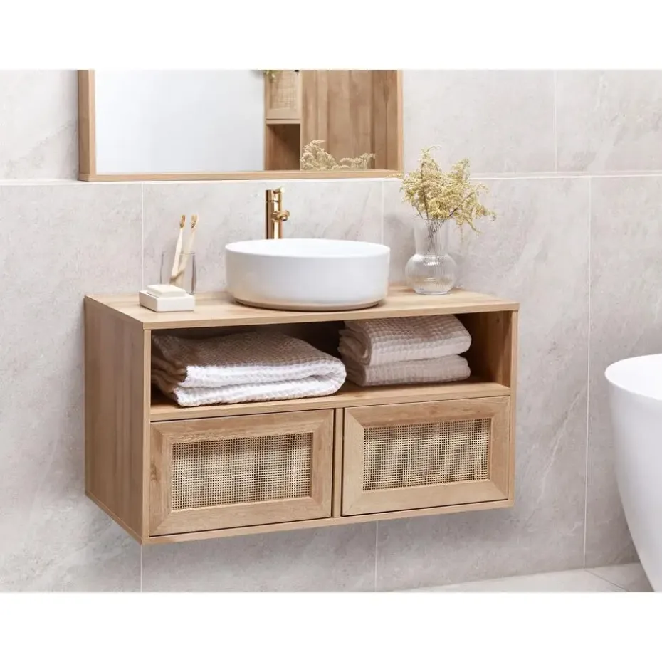 ROSELL - Hangende wastafelkast - Lichthout - 86 x 45 cm - Vezelplaat