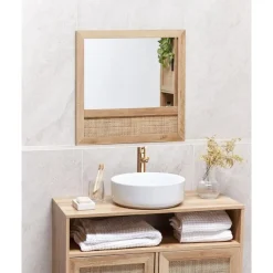 ROSELL - Wandspiegel - Lichthout - 60 x 60 cm - Vezelplaat