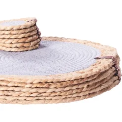 ROSELLA - Set 12 placemats en onderzetters - Grijs/Natuurlijk - Jute