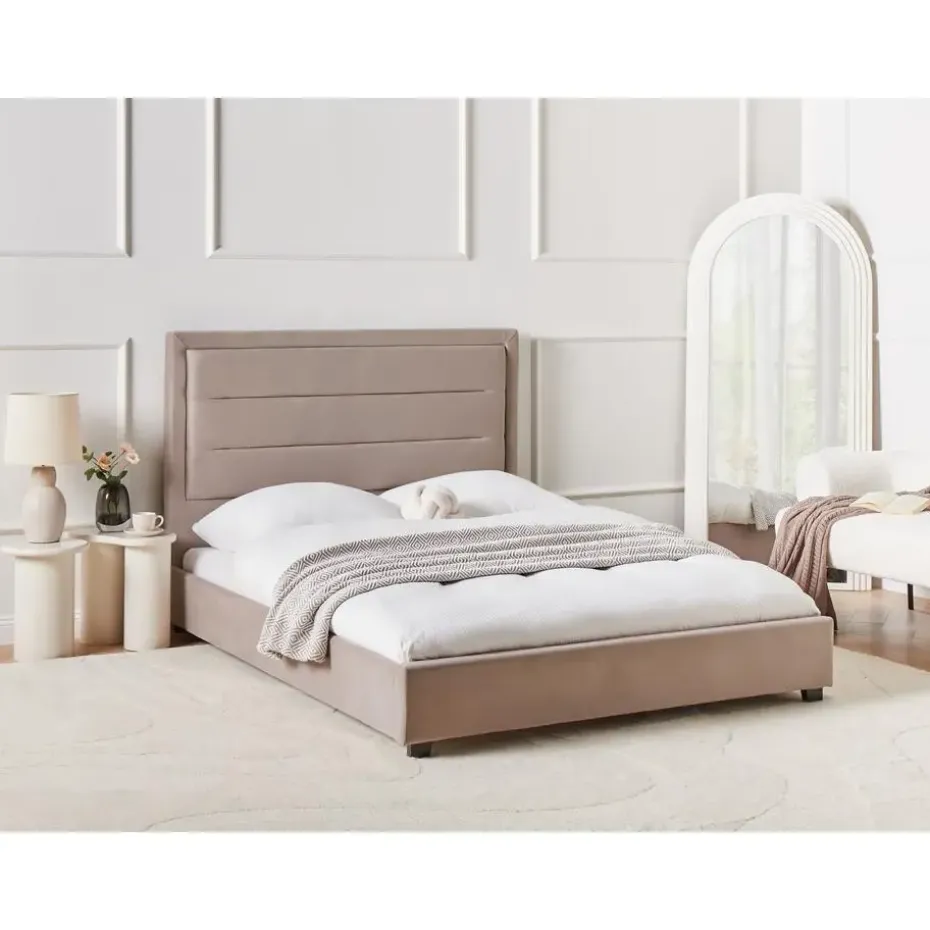 ROUEN - Tweepersoonsbed - Taupe - 140 x 200 cm - Fluweel