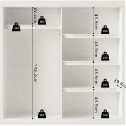 Rousseau Kledingkast Mike - 183 x 53 x 198 cm - Met spiegel - Wit