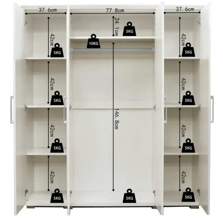 Rousseau Kledingkast Nikkie - 183x160x52cm - 4 deuren - wit