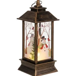 Ruhhy Kerstlantaarn - goud/zwart - 12 x 5 cm - kunststof - LED