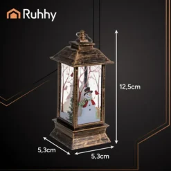 Ruhhy Kerstlantaarn - goud/zwart - 12 x 5 cm - kunststof - LED