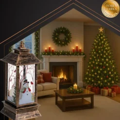 Ruhhy Kerstlantaarn - goud/zwart - 12 x 5 cm - kunststof - LED