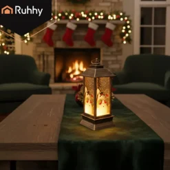 Ruhhy Kerstlantaarn - goud/zwart - 12 x 5 cm - kunststof - LED