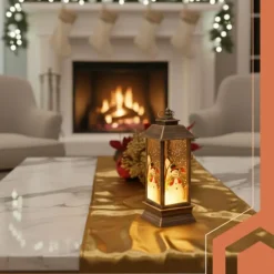 Ruhhy Kerstlantaarn - goud/zwart - 12 x 5 cm - kunststof - LED