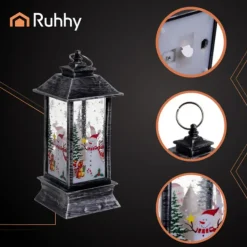 Ruhhy Kerstlantaarn - zilver/zwart - 12 x 5 cm - kunststof - LED