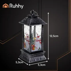 Ruhhy Kerstlantaarn - zilver/zwart - 12 x 5 cm - kunststof - LED