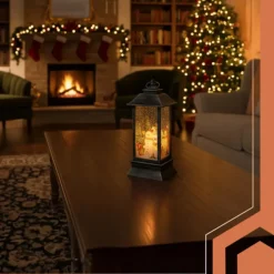 Ruhhy Kerstlantaarn - zilver/zwart - 12 x 5 cm - kunststof - LED