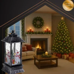 Ruhhy Kerstlantaarn - zilver/zwart - 12 x 5 cm - kunststof - LED