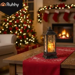 Ruhhy Kerstlantaarn - zilver/zwart - 12 x 5 cm - kunststof - LED