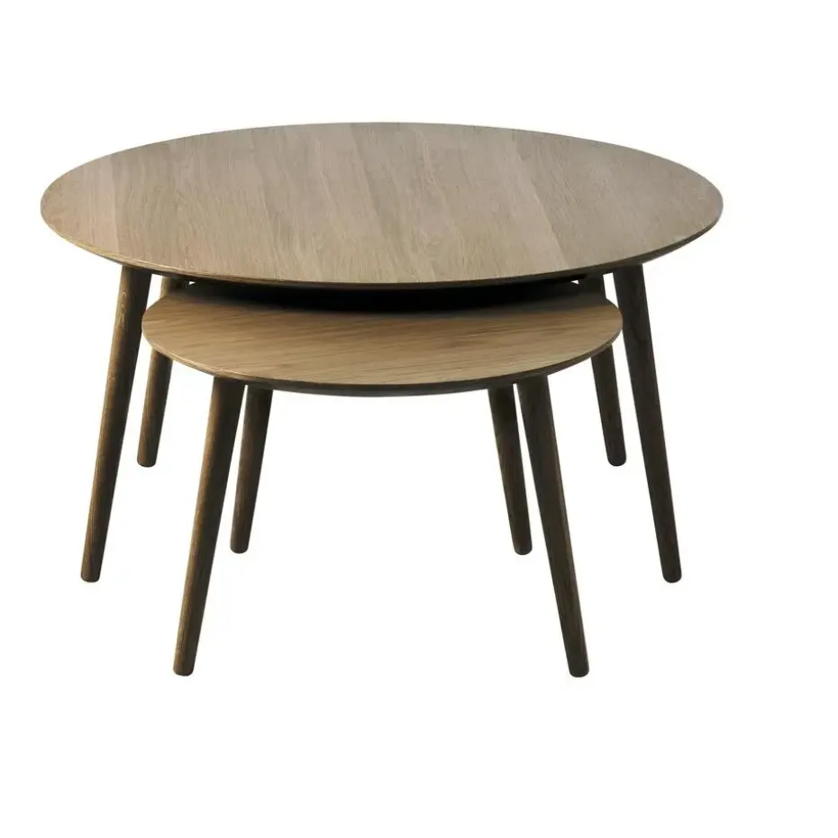 Salontafel Adda Rond Smoked Eiken Set van 2Giga Living