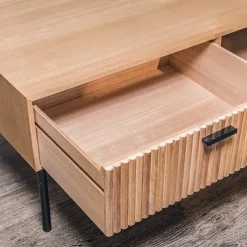 Salontafel met 1 lade van essen en metaal