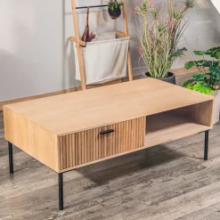 Salontafel met 1 lade van essen en metaal