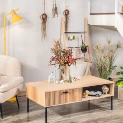 Salontafel met 1 lade van essen en metaal