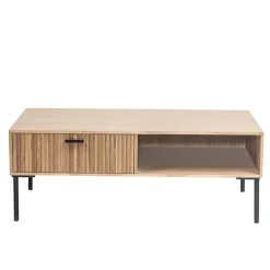 Salontafel met 1 lade van essen en metaal