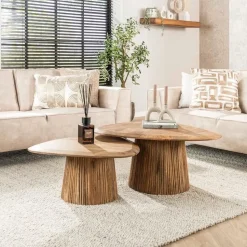 Salontafel Naturel Mangohout - Set van 2 - 93x72x43cm - Wave