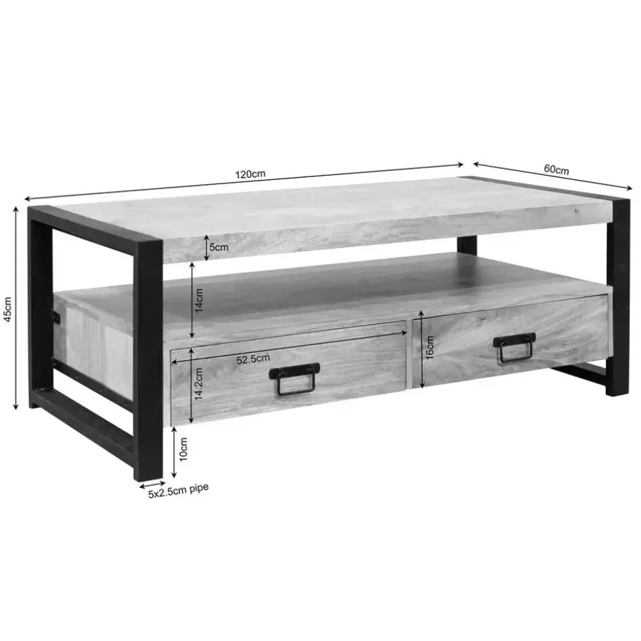 Salontafel Naturel Mangohout - 120x60x45cm - 4 Lades - Boaz