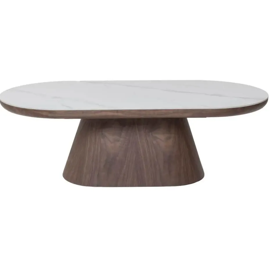 Salontafel Ovaal - Walnoot Hout/Keramisch - 120x60x38cm - Alba