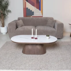 Salontafel Ovaal - Walnoot Hout/Keramisch - 120x60x38cm - Alba