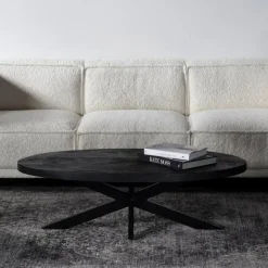 Salontafel Ovaal - Zwart - 130cm - Mangohout - Tafel Mansour