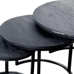 Salontafel Rond - Mangohout Zwart - Set Van 3 - Tres