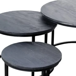 Salontafel Rond - Mangohout Zwart - Set Van 3 - Tres