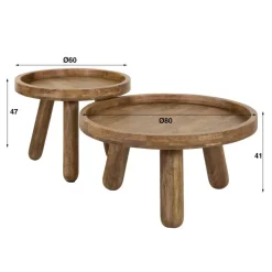 Salontafel Rond - Naturel Mangohout - Set Van 2 - Tripod