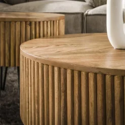 Salontafel Rond 80cm - Naturel Mangohout - Set Van 2 - Wave
