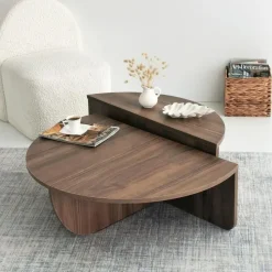 Salontafel Rond 90cm - Walnoot Bruin Melamine - Podium