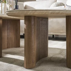 Salontafel Set van 2 - Organisch Travertin - Beige/Hout - Organic