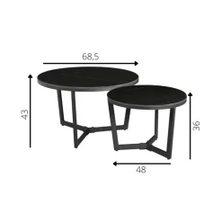 Salontafel set van 2 Brady marmer zwart rond 68,50x69x43 cm Stoneware