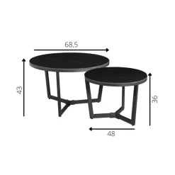 Salontafel set van 2 Brady marmer zwart rond 68,50x69x43 cm Stoneware