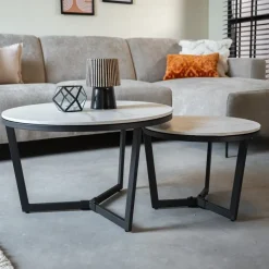 Salontafel set van 2 Brady marmer zwart rond 68,50x69x43 cm Stoneware