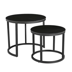 Salontafel set van 2 Paige marmer zwart rond - 53x53x47 cm - Stoneware - Zwart